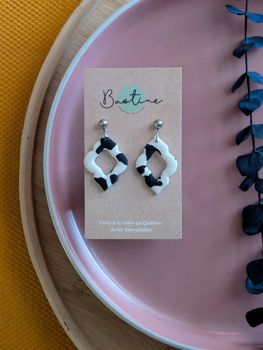 Angela Black Spots - Hypoallergenic Stainless Steel Polymer Clay Dangle Earrings