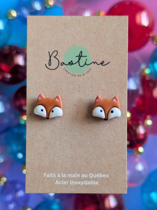 Renards - Boucles d'oreilles studs argile polymère et acier inoxydable hypoallergène