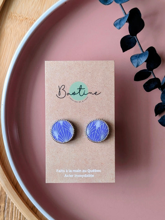 Mauve with print - Hypoallergenic stainless steel polymer clay stud earrings