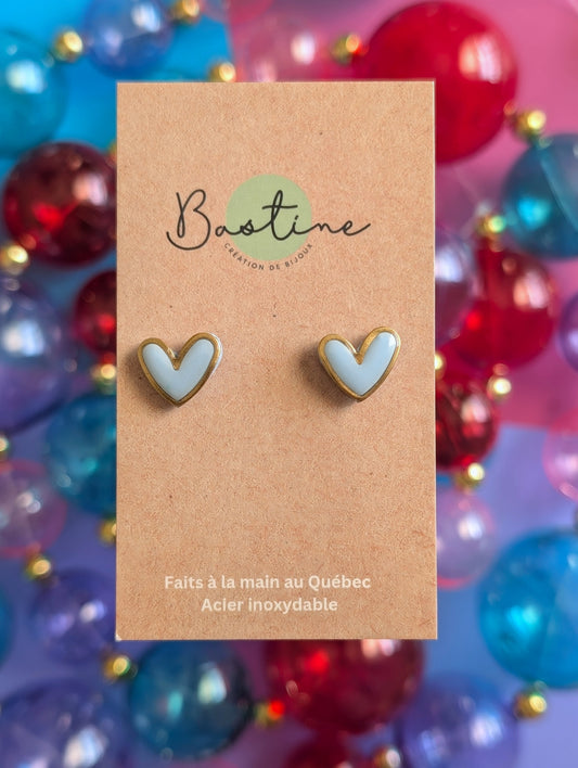 Pink Hearts with Charms - Hypoallergenic Stainless Steel Polymer Clay Stud Earrings