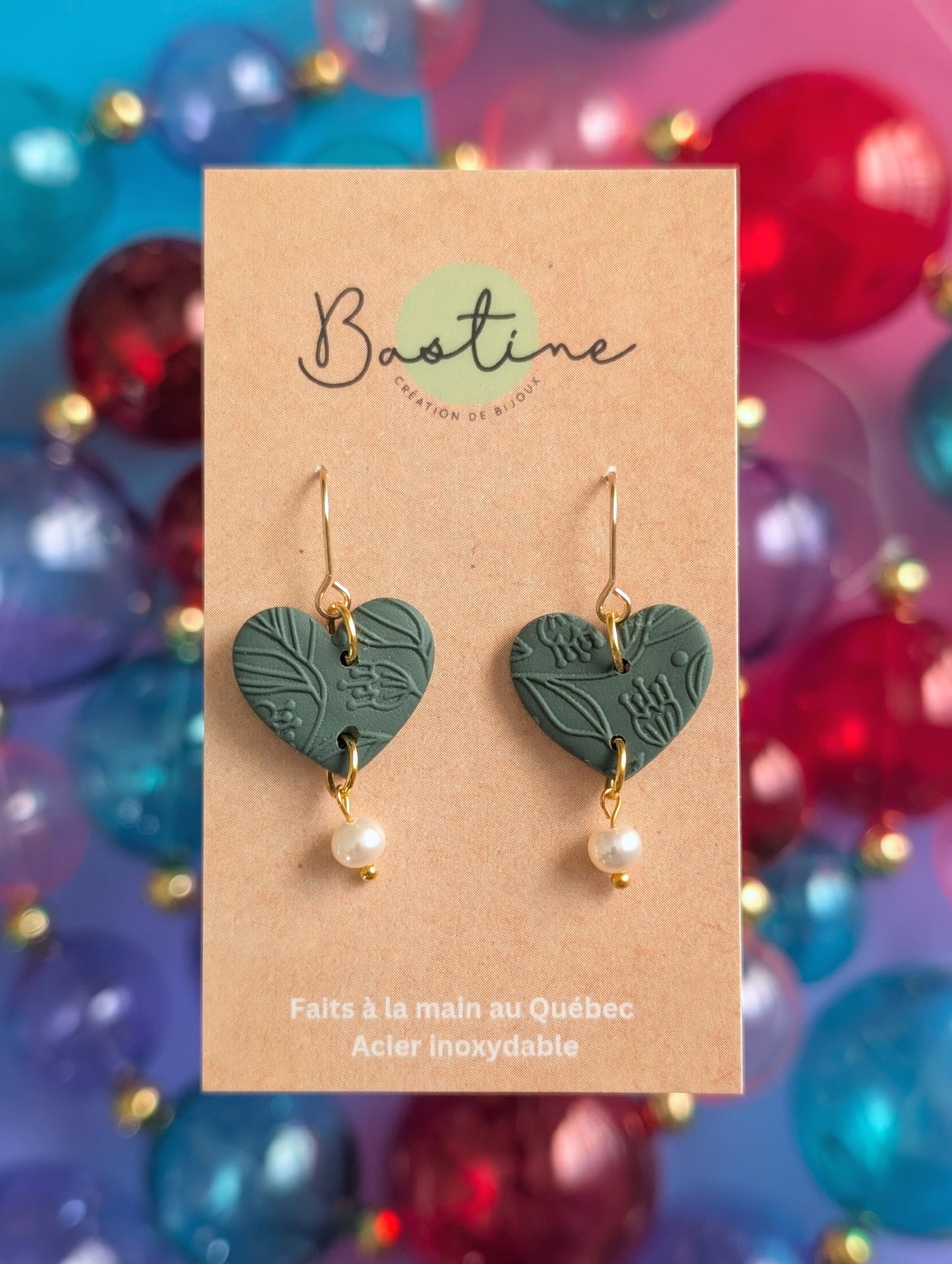 Karina sauge - Boucles d'oreilles pendantes en argile polymère et acier inoxydable hypoallergène