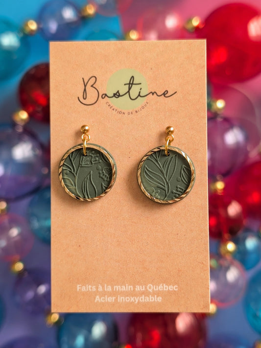 Leïla sauge - Boucles d'oreilles pendantes argile polymère et acier inoxydable hypoallergène