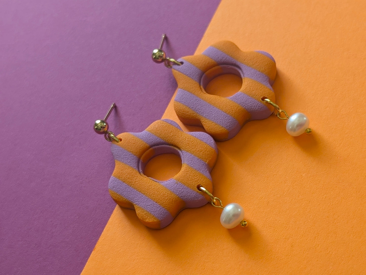 Gaëlle - Boucles d'oreilles pendantes en argile polymère et acier inoxydable hypoallergène